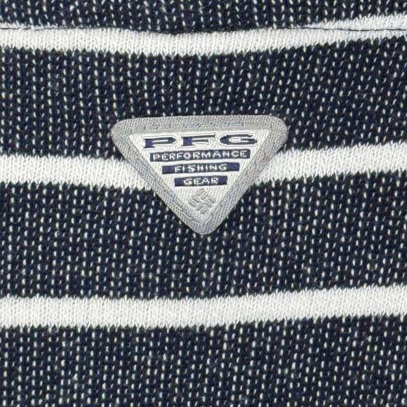 Columbia Small PFG Pullover Top Hooded Striped Stretch Long Sleeve Pocket V-Neck - Picture 7 of 9